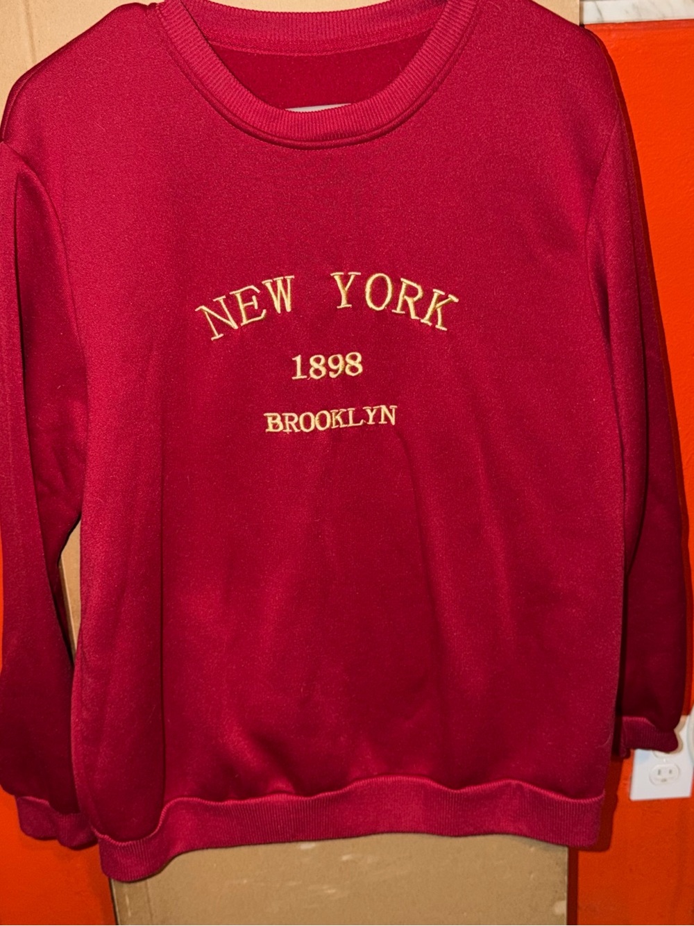 Red New York Brooklyn Embroidered Sweatshirt